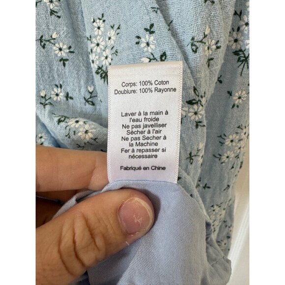 Lush Blue Floral Cotton Mini Dress Medium - Picture 5 of 13